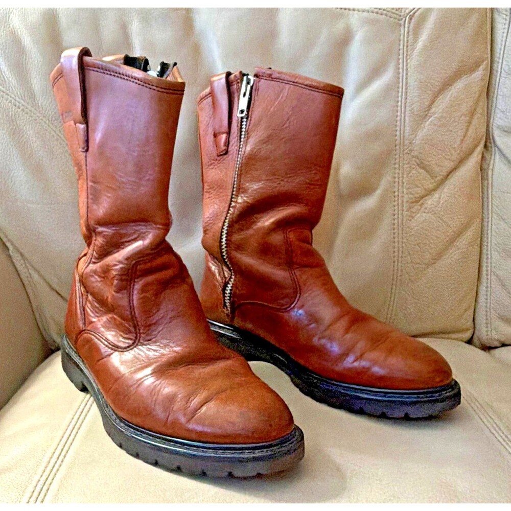Wolverine Mens Leather Boots Size 13-13.5 Zip Vibram Gumlite Lug Brown Tall